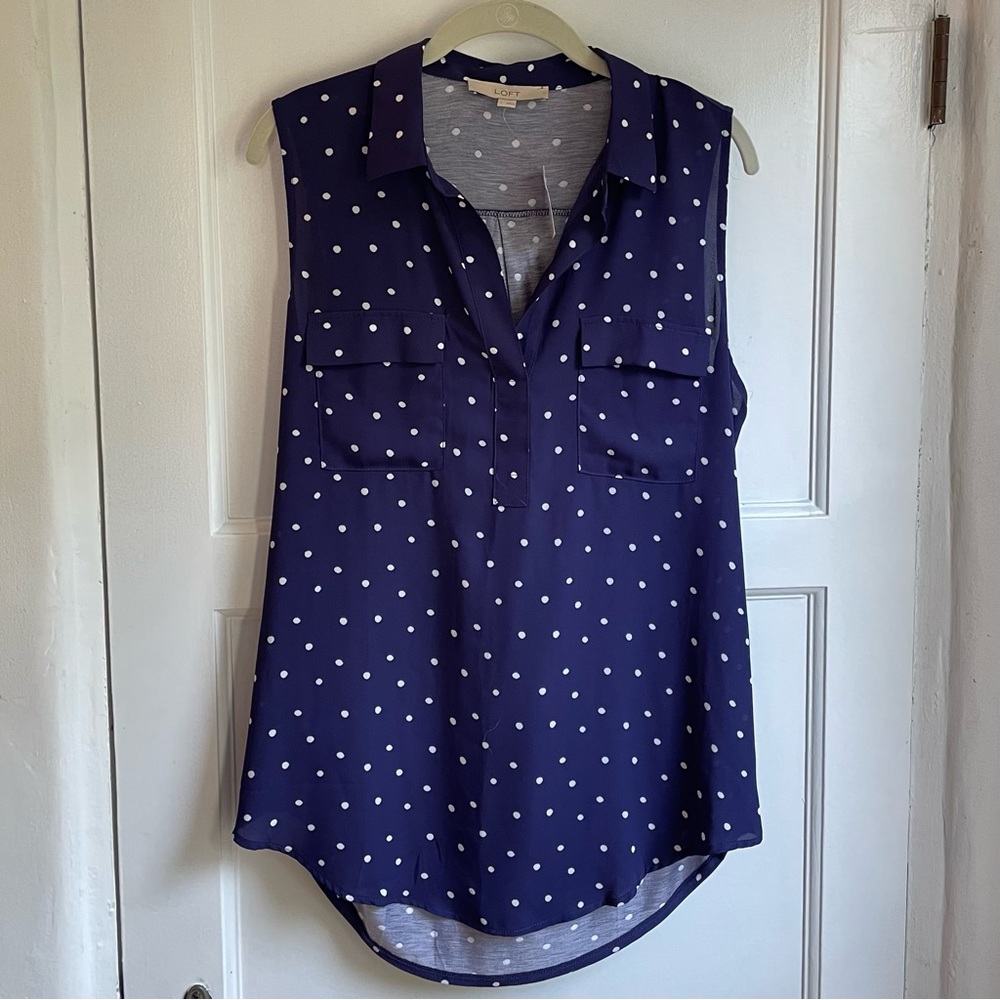 NWT Navy Polka Dot Sleeveless Blouse